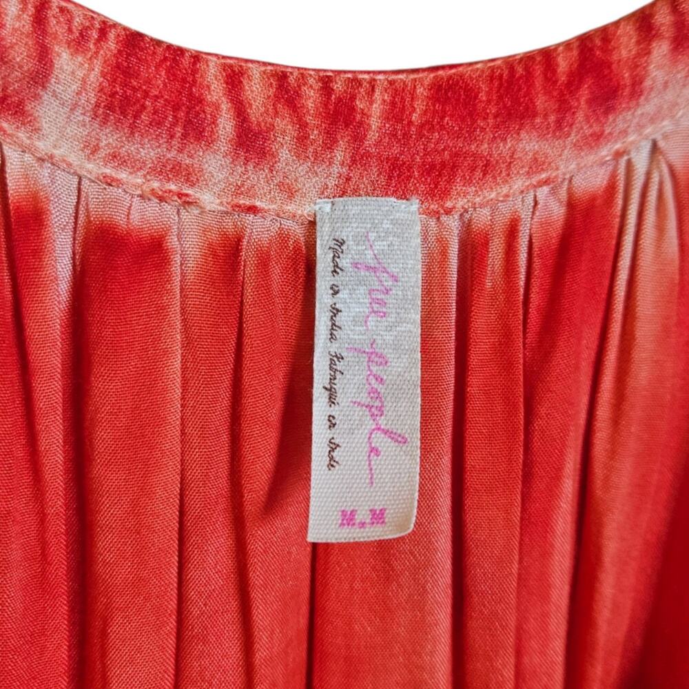 Free People Size Medium Coral Red Acid Wash Asymmetrical Ruffle Mini Dress - Picture 4 of 6